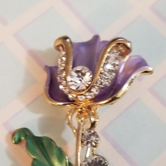 Purple Tulip Rhinestone Brooch - Picture 4 of 5